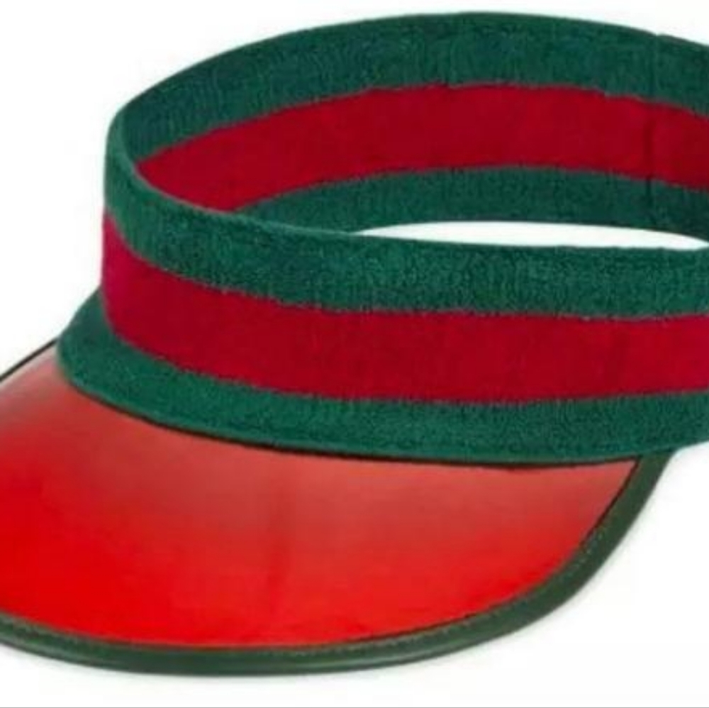 Green and red knit Gucci visor. Designer size M